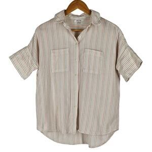 MADEWELL WOMEN'S BUTTON-UP COURIER SHIRT IN STITCHED RAINBOW STRIPE SIZE X-SMALL